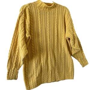 Vintage Talbots Yellow Cable Knit Mock Neck Oversized Sweater Womens Large